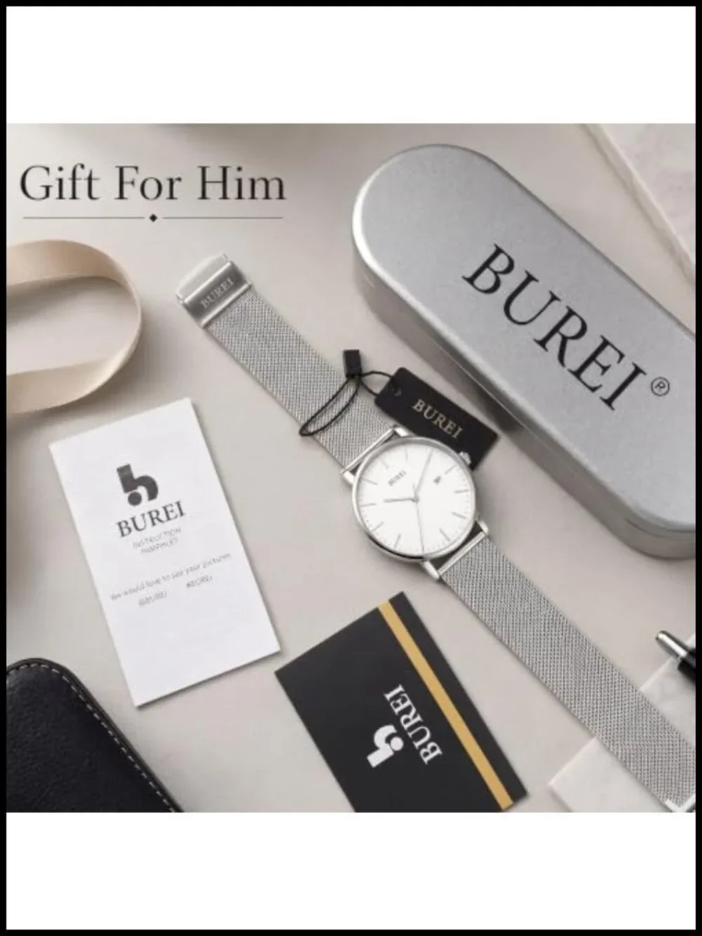 Men's Thin Analog Quartz Watch Stainless Steel Mesh Band Minimalist